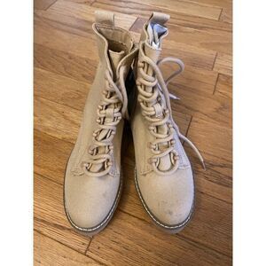 NWT Universal Thread women's Beige Canvas Lace-Up Ankle Boots With Side Zipper 9